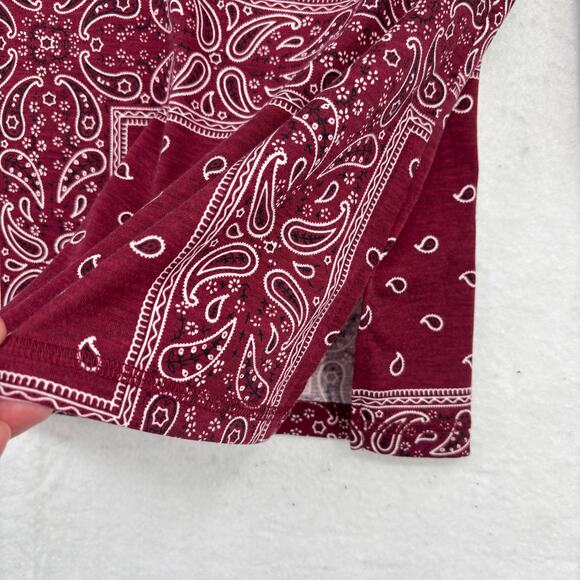 Weekend Suzanne Betro Blouse 1X Red Paisley Bandana Print Tie Sleeve Stretch - Picture 8 of 13